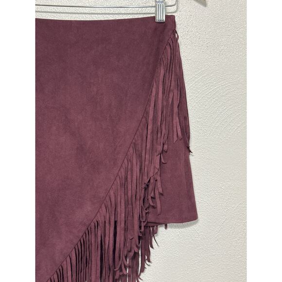 VTG Express Asymmetrical Fringe Mini Midi Skirt 4 Plum City Boho Country Western - Picture 2 of 12